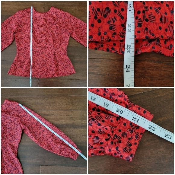 Vtg 80s Nicole Blake Petites Peplum Button Back Silky Blouse Red & Black Size 6P - Picture 10 of 10